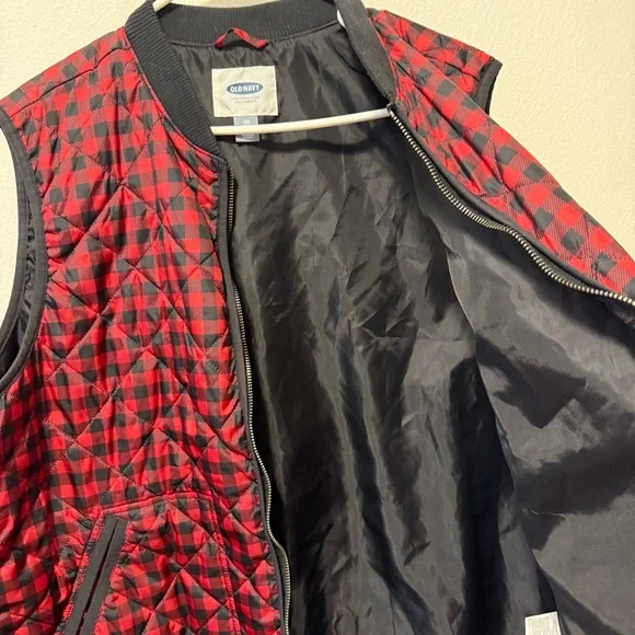 Old Navy Black Check Quilted Outerwear Vest Women's 2X Full Zip Rib Collar - Picture 6 of 10